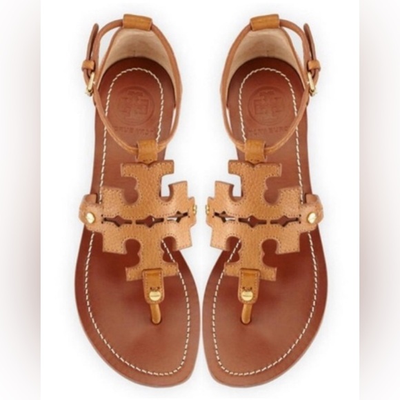 Tory Burch Women’s Phoebe Flat Thong Tumbled Leather in Royal Tan Size 7.5‎ - Picture 6 of 14